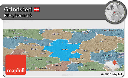 Political Panoramic Map of Grindsted, semi-desaturated