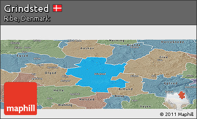 Political Panoramic Map of Grindsted, semi-desaturated
