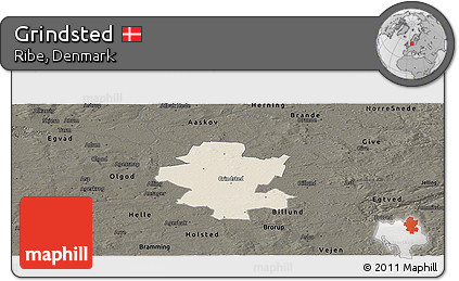 Shaded Relief Panoramic Map of Grindsted, darken