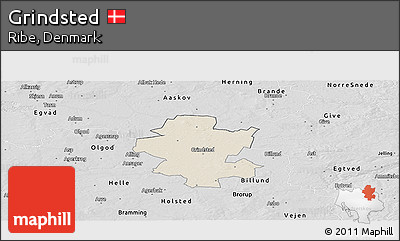 Shaded Relief Panoramic Map of Grindsted, desaturated