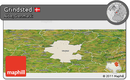 Shaded Relief Panoramic Map of Grindsted, satellite outside