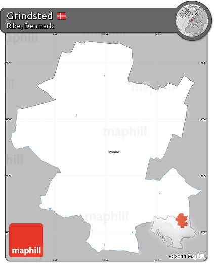 Gray Simple Map of Grindsted, single color outside