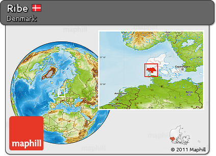 Physical Location Map of Ribe, highlighted country