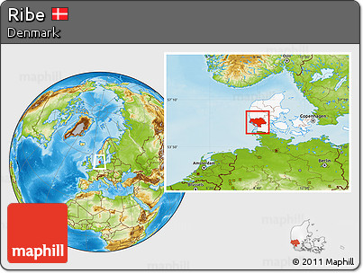 Physical Location Map of Ribe, highlighted country
