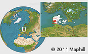 Satellite Location Map of Ribe, highlighted country, within the entire country