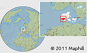 Savanna Style Location Map of Ribe, highlighted country, hill shading