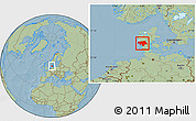 Savanna Style Location Map of Ribe, hill shading