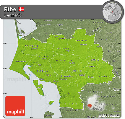 Physical Map of Ribe, semi-desaturated