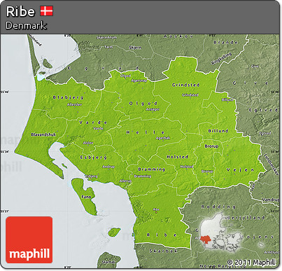 Physical Map of Ribe, semi-desaturated