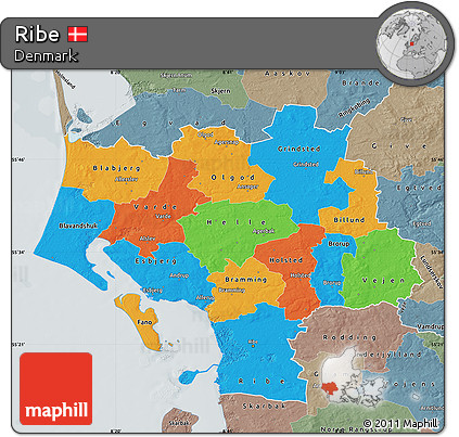 Political Map of Ribe, semi-desaturated