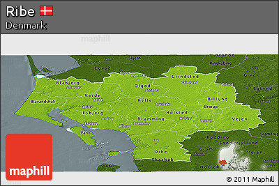 Physical Panoramic Map of Ribe, darken