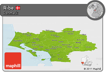 Physical Panoramic Map of Ribe, single color outside