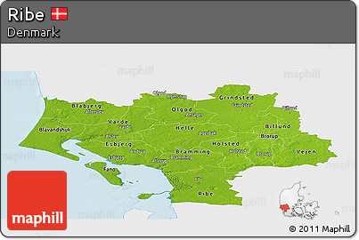 Physical Panoramic Map of Ribe, single color outside