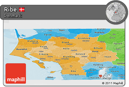 Political Shades Panoramic Map of Ribe