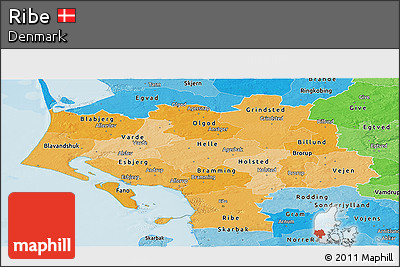 Political Shades Panoramic Map of Ribe