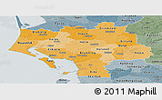 Political Shades Panoramic Map of Ribe, semi-desaturated