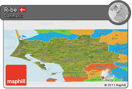 Satellite Panoramic Map of Ribe, political outside