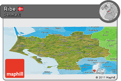 Satellite Panoramic Map of Ribe, political shades outside