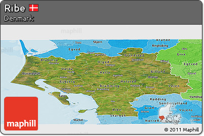 Satellite Panoramic Map of Ribe, political shades outside
