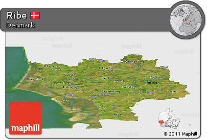 Satellite Panoramic Map of Ribe, single color outside