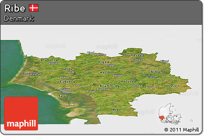 Satellite Panoramic Map of Ribe, single color outside