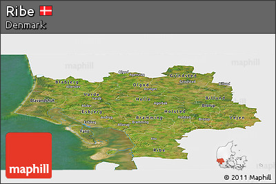Satellite Panoramic Map of Ribe, single color outside