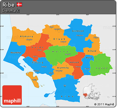 Political Simple Map of Ribe, single color outside