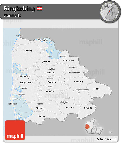 Gray 3D Map of Ringkobing, single color outside