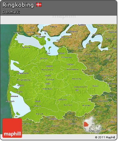 Physical 3D Map of Ringkobing, satellite outside