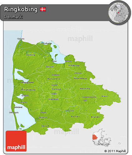 Physical 3D Map of Ringkobing, single color outside