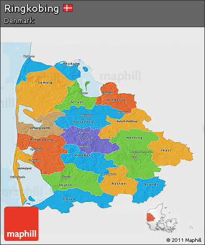 Political 3D Map of Ringkobing, single color outside