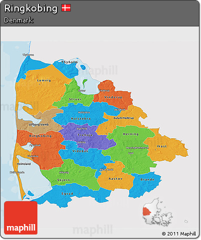 Political 3D Map of Ringkobing, single color outside