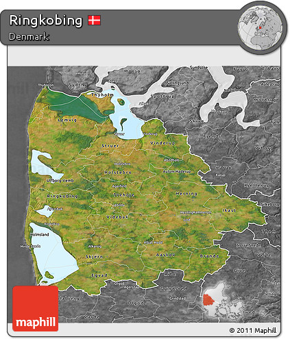 Satellite 3D Map of Ringkobing, desaturated