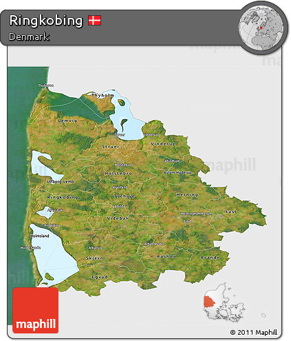 Satellite 3D Map of Ringkobing, single color outside