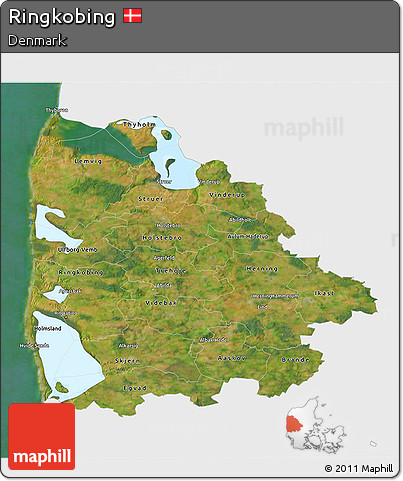 Satellite 3D Map of Ringkobing, single color outside