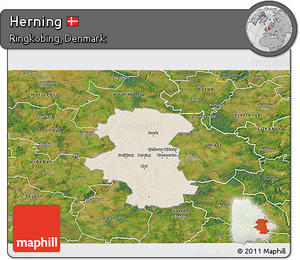 Shaded Relief 3D Map of Herning, satellite outside