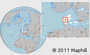 Gray Location Map of Herning, highlighted country, hill shading
