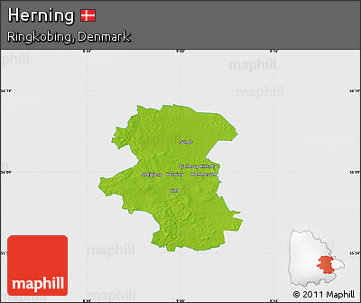 Physical Map of Herning, single color outside
