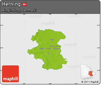 Physical Map of Herning, single color outside