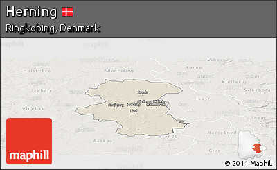 Shaded Relief Panoramic Map of Herning, lighten