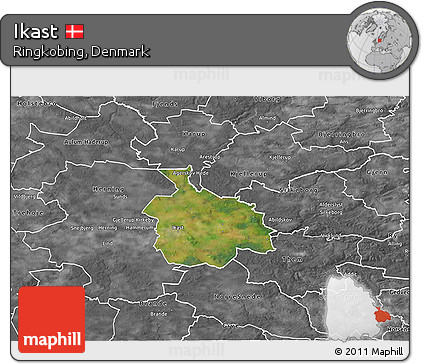 Satellite 3D Map of Ikast, desaturated