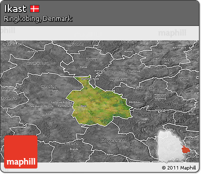 Satellite 3D Map of Ikast, desaturated