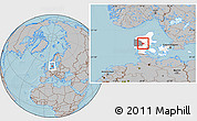Gray Location Map of Ikast, highlighted country, highlighted parent region, hill shading