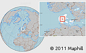 Gray Location Map of Ikast, highlighted country, hill shading