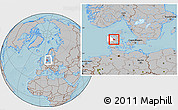 Gray Location Map of Ikast, highlighted parent region, within the entire country, hill shading