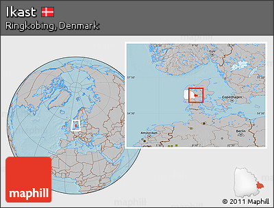 Gray Location Map of Ikast, highlighted parent region, hill shading