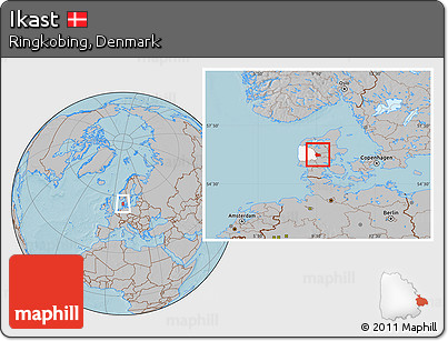 Gray Location Map of Ikast, highlighted parent region, hill shading