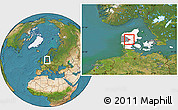 Satellite Location Map of Ikast, highlighted country, highlighted parent region