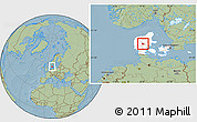 Savanna Style Location Map of Ikast, highlighted country, hill shading
