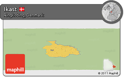 Savanna Style Panoramic Map of Ikast, single color outside